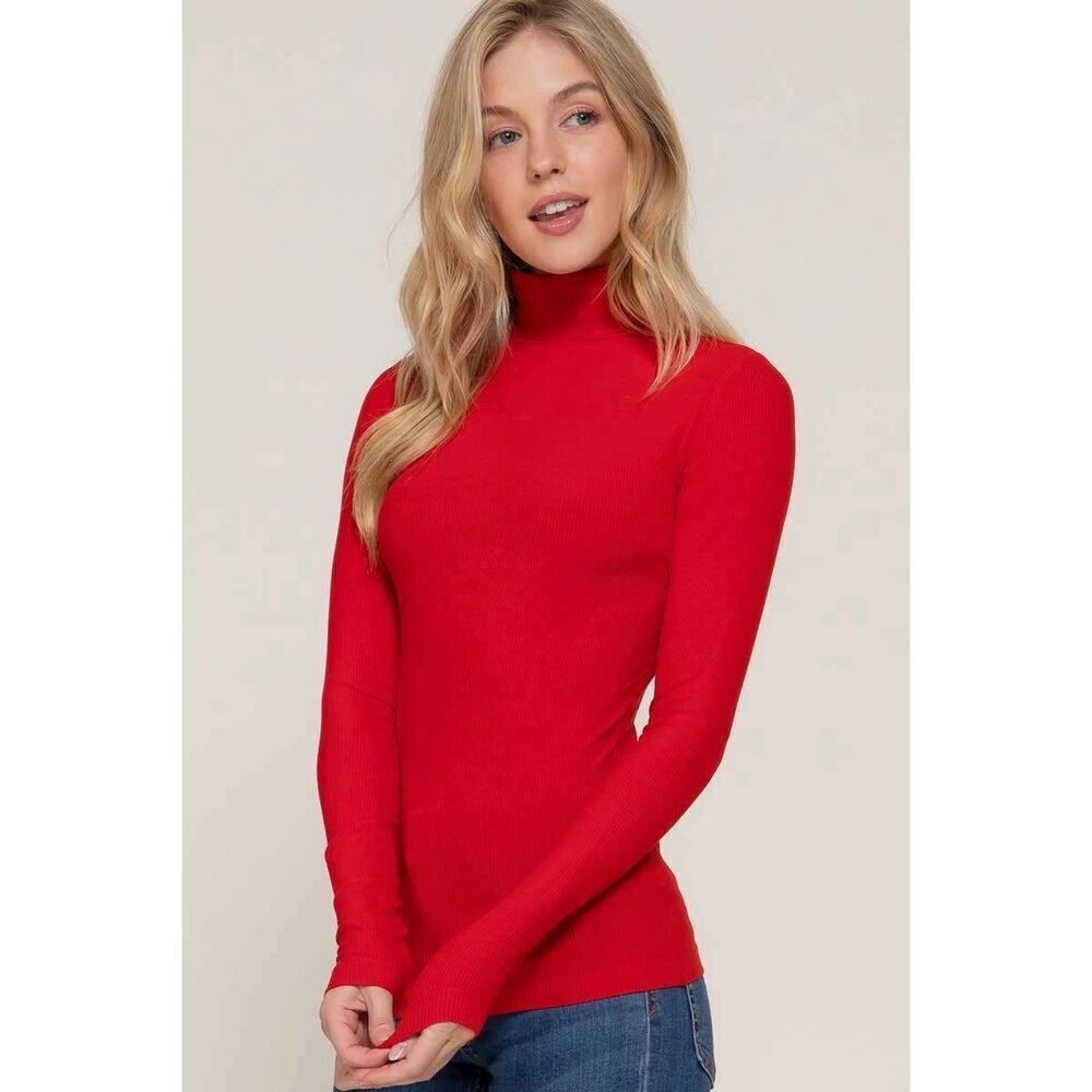 The Charlotte - Long Sleeve Turtleneck Knit Top in Red